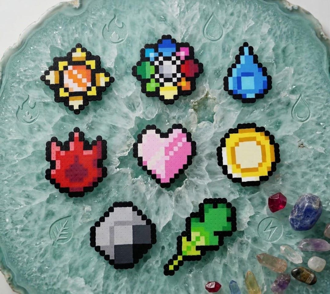 ポケモン ビート アラベスクタウン ジムバッジ ポケモン パーラービーズ カントージムバッジセット、ピクセルアート