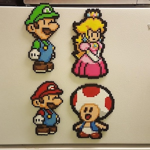 Mario, Perler Beads, pixel art, super mario bros, video game, super mario, nintendo, paper mario, Luigi, Toad, Princess Peach