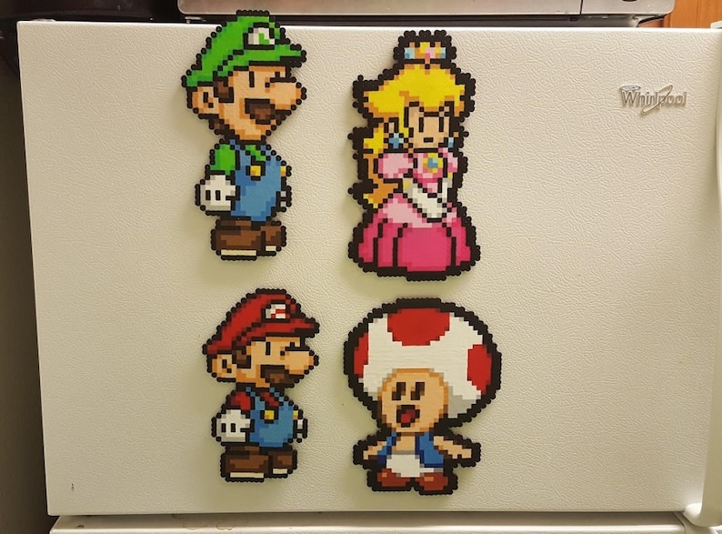 Mario, Perler Beads, pixel art, super mario bros, video game, super mario, nintendo, paper mario, Luigi, Toad, Princess Peach