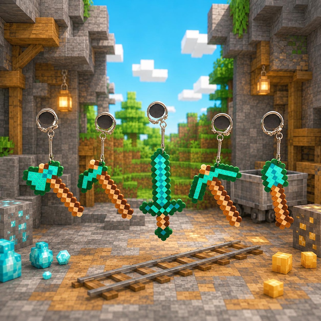 Minecraft Sword, Pickaxe, Axe Perler Bead Magnet, Keychain - Etsy
