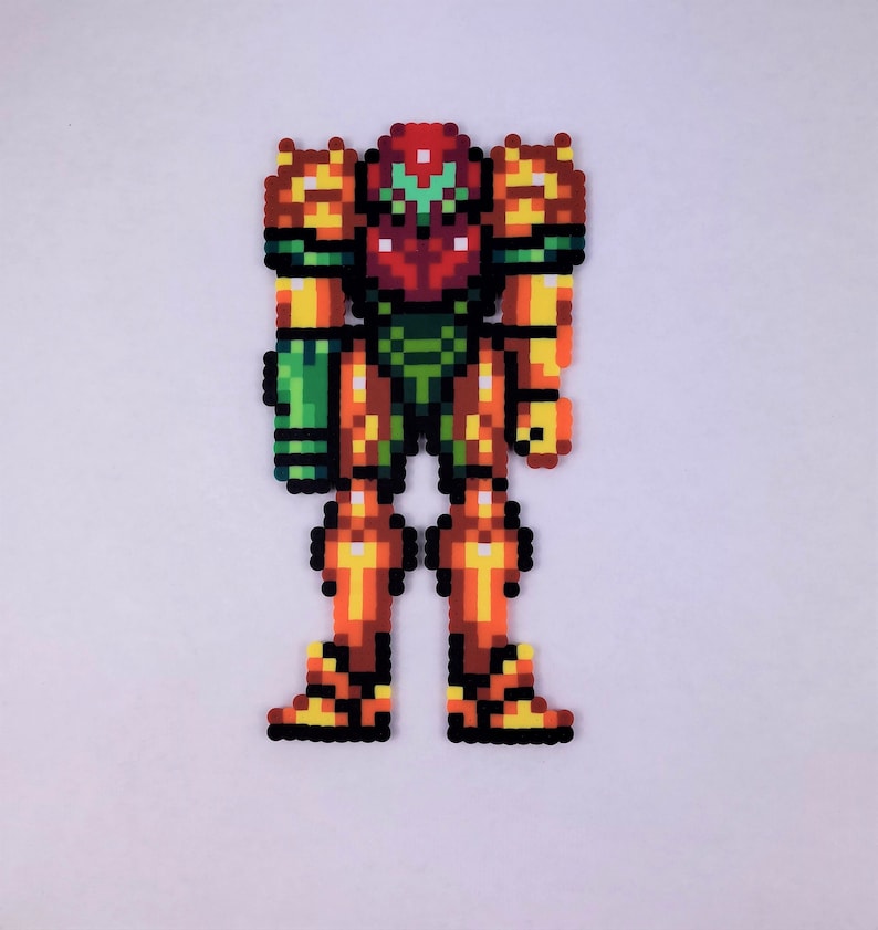 Metroid, Samus Aran, Perler beads, Super Metroid, samus, perler samus, video game art, perler bead art, video game decor