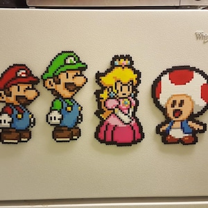 Mario, Perler Beads, pixel art, super mario bros, video game, super mario, nintendo, paper mario, Luigi, Toad, Princess Peach