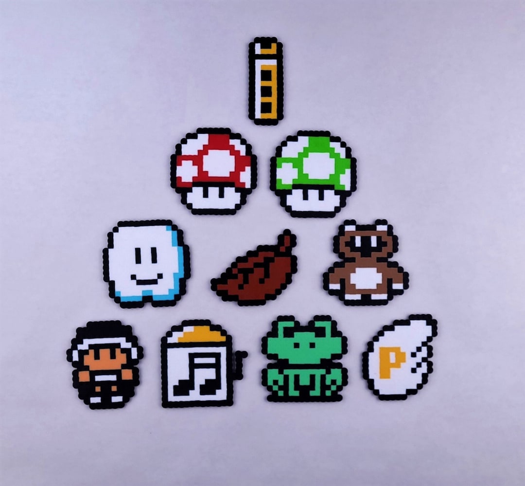 Mario Perler Powerups 8 Bit Pixel Art Perler Bead Art Mushroom Frog