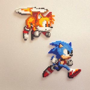 Sonic perler beads, Tails, bead sprite, 8 bit pixel art, Knuckles the Echidna, Hedgehog, Sonic 2, Sonic 3, sega genesis, robotnik
