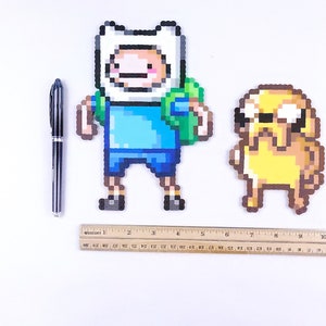 Finn, jake, Adventure time, perler, Finn the Dog, Jake the Human, kandi, hama, beads, cartoon, 8 bit perler, bead fan art