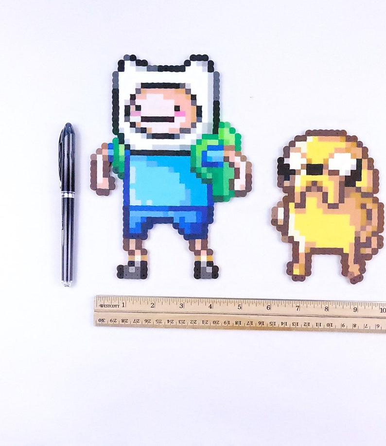 Finn, jake, Adventure time, perler, Finn the Dog, Jake the Human, kandi, hama, beads, cartoon, 8 bit perler, bead fan art