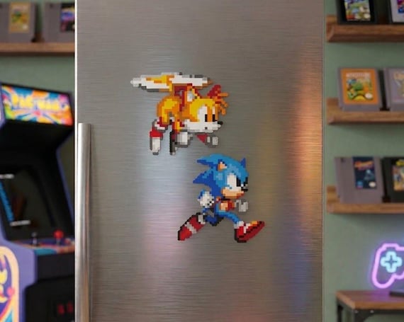 Sonic The Hedgehog Perler Bead Art, 8 Bit Pixel Art sonic magnet, classic sonic art, sonic desk decor, gamers room decor