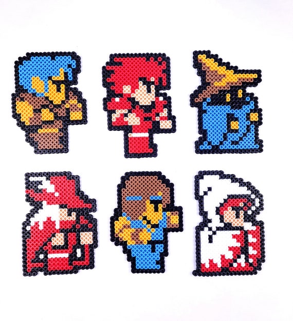 Final Fantasy, Perler, Bead Pixel Art, Red Mage, Black Mage, White Mage,  Fighter, Thief, Monk 