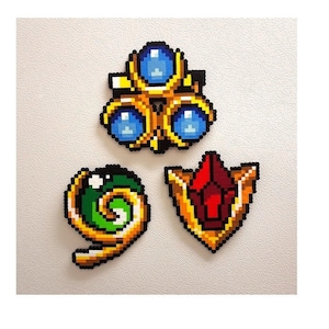 Link Perler Spiritual Stones Set, Goron Ruby Kokiri Emerald Zora Sapphire, 8 Bit Zelda Art Magnet Decor, Perler Bead Art Gift