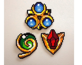 Link Perler Spiritual Stones Set, Goron Ruby Kokiri Emerald Zora Sapphire, 8 Bit Zelda Art Magnet Decor, Perler Bead Art Gift