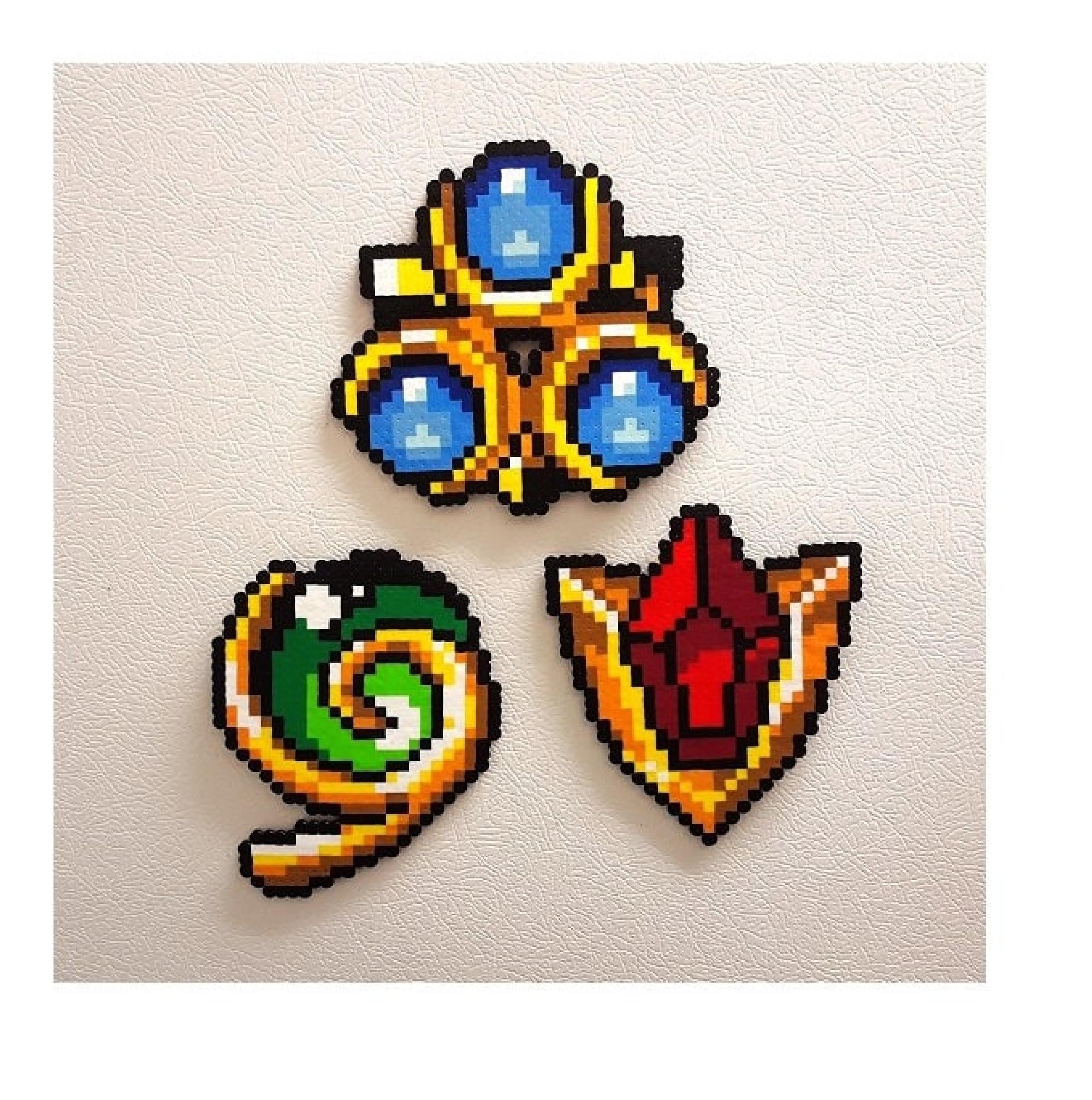 Link Perler Spiritual Stones Set, Goron Ruby Kokiri Emerald Zora Link Perler Spiritual Stones Set, Goron Ruby Kokiri Emerald Zora