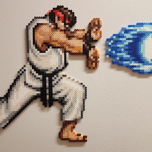Perler Bead Ryu Pixel Art, Street Fighter 2 Arcade Perler Art, Retro Gamer Room Decor, Street Fighter Gift, Ryu and Ken