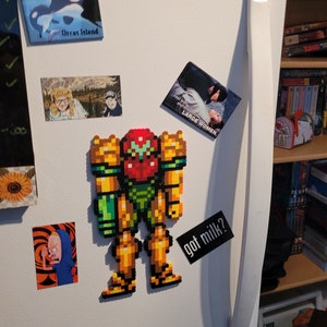 Metroid, Samus Aran, Perler beads, Super Metroid, samus, perler samus, video game art, perler bead art, video game decor