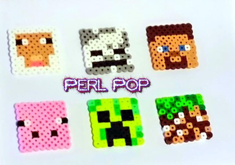 minecraft perler keychain steve pig creeper sheep skeleton perler 8 bit pixel art bead sprites minecraft magnets mojang