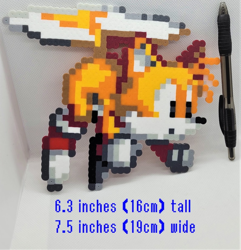 Sonic perler beads, Tails, bead sprite, 8 bit pixel art, Knuckles the Echidna, Hedgehog, Sonic 2, Sonic 3, sega genesis, robotnik