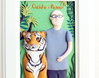 Custom portrait, custom pet portrait, personalized pet, custom illustration, gift for him, gift for dad, gift for husband, tiger sculpture