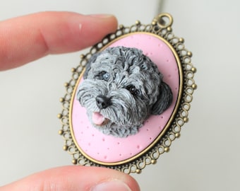 Custom Dog Portrait Necklace: Handmade Polymer Clay Pet Pendant