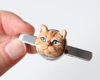 Custom Cat Portrait Tie Clip: Polymer Clay Pet Jewelry