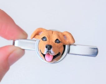 Custom Dog Portrait Tie Clip: Polymer Clay Pet Jewelry, Groom Gift