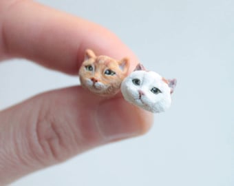 Custom cat jewelry, cat lover gift, cat earrings, miniature cat, pet illustration, personalized cat, cat sculpture, cat owner gift