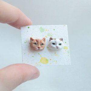 Custom cat jewelry, cat lover gift, cat earrings, miniature cat, pet illustration, personalized cat, cat sculpture, cat owner gift image 2