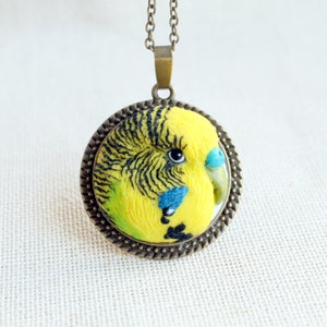 Custom Budgie Necklace: Polymer Clay Parrot Portrait Jewelry