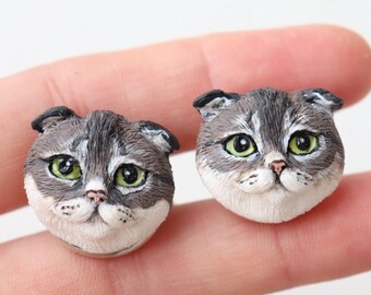 Custom Cat Cufflinks: Personalized Pet Portrait, Rhodium-Plated Brass