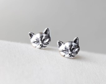 READY TO SHIP Sterling Silver cat earrings, cat jewelry, pet jewelry, cat lover gift, cat owner gift, pet gifts, miniature cat, small cat