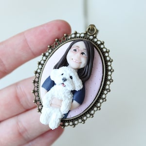 Custom Dog Portrait Necklace: Polymer Clay Pet Pendant, Dog Mom Gift