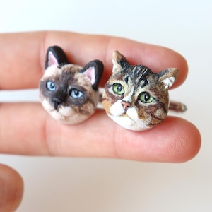 Custom Cat Cufflinks: Handmade Polymer Clay Pet Portrait, Groom Gift