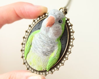 Custom Parrot Portrait Necklace: Polymer Clay Bird Jewelry