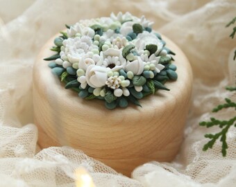 Custom Wedding Ring Box: Handmade Polymer Clay Floral Keepsake