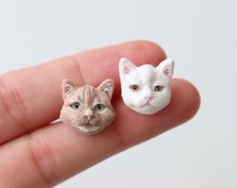Custom Cat Portrait Earrings: Polymer Clay Pet Jewelry