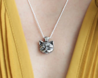 READY TO SHIP Sterling Silver cat necklace, cat jewelry, cat pendant, cat lover gift, cat owner gift, pet gifts, Christmas gift