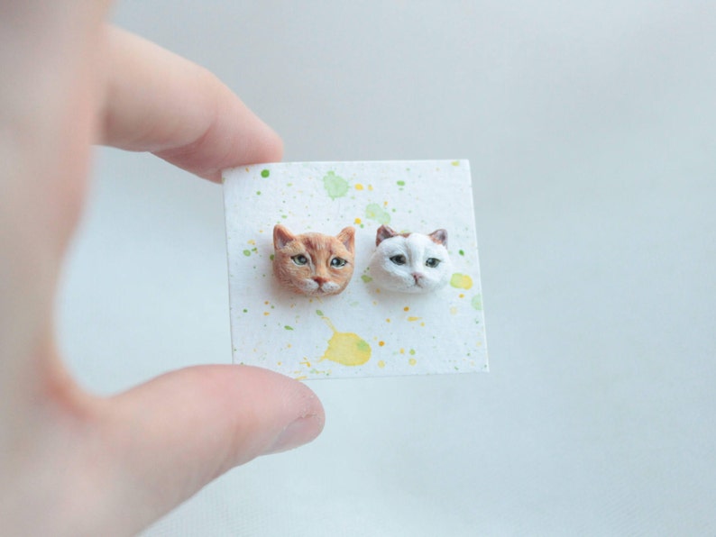 Custom cat jewelry, cat lover gift, cat earrings, miniature cat, pet illustration, personalized cat, cat sculpture, cat owner gift image 2