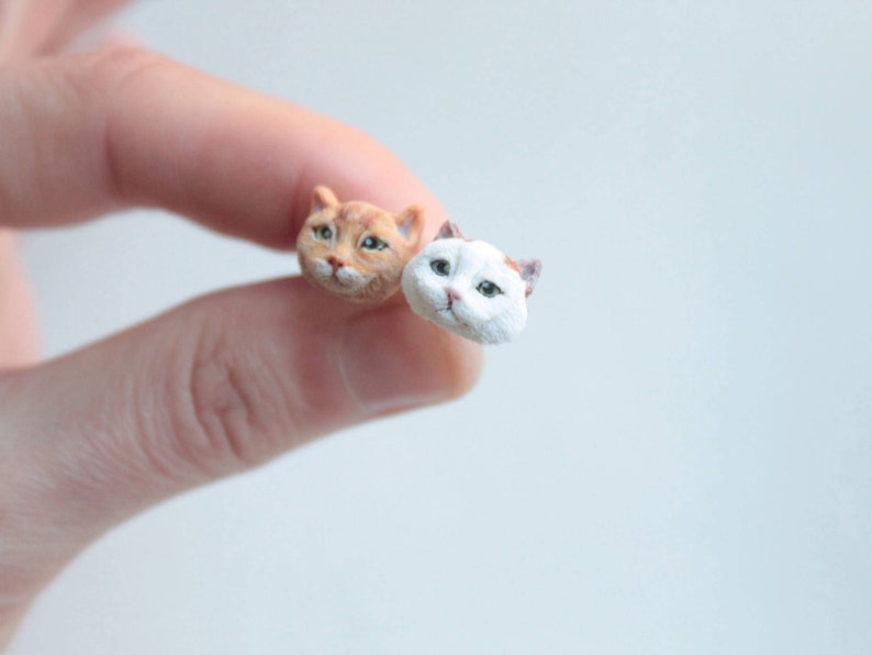 Custom cat jewelry, cat lover gift, cat earrings, miniature cat, pet illustration, personalized cat, cat sculpture, cat owner gift image 1