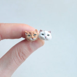 Custom cat jewelry, cat lover gift, cat earrings, miniature cat, pet illustration, personalized cat, cat sculpture, cat owner gift image 3