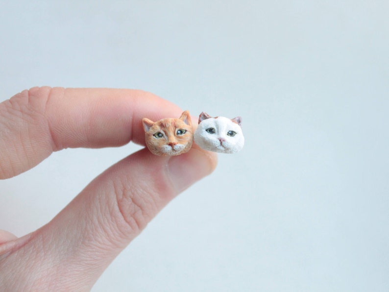 Custom cat jewelry, cat lover gift, cat earrings, miniature cat, pet illustration, personalized cat, cat sculpture, cat owner gift image 3