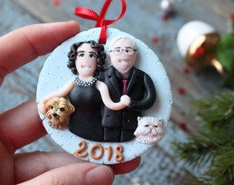 Holiday ornament, couples Christmas gift, cat lover gift, dog gift, Christmas tree ornament, custom tree decoration, custom family portrait