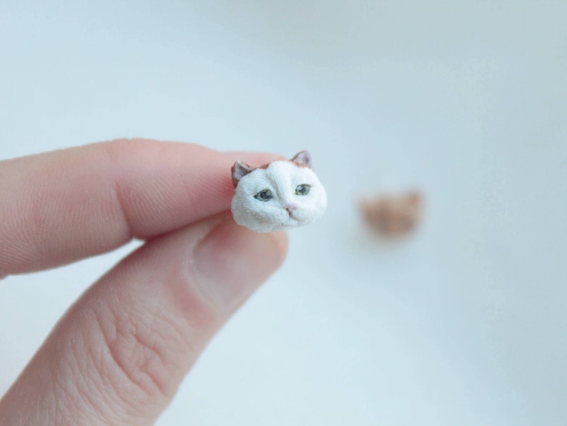 Custom cat jewelry, cat lover gift, cat earrings, miniature cat, pet illustration, personalized cat, cat sculpture, cat owner gift image 5