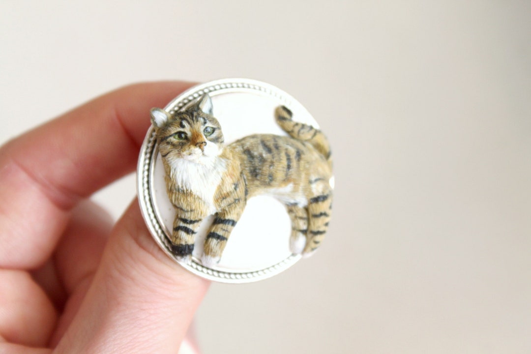 Custom Cat Portrait Brooch: Handmade Polymer Clay Pet Jewelry - Etsy
