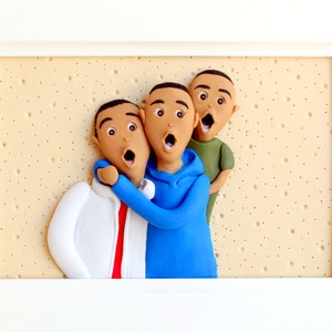 Custom family portrait, custom father and sons portrait, dad custom gift, personalized family picture, cartoon family, clay sculpture