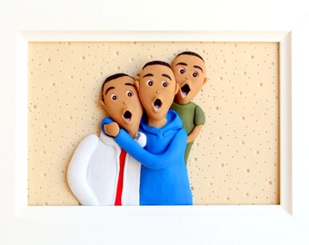 Custom family portrait, custom father and sons portrait, dad custom gift, personalized family picture, cartoon family, clay sculpture