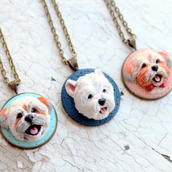 Pet portrait, custom dog portrait, custom dog jewelry, personalized pet jewelry, custom dog sculpture, polymer clay dog, custom pet picture