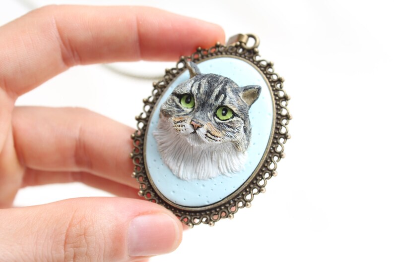 Custom cat jewelry, cat lover gift, custom cat portrait, personalized cat necklace, custom pet portrait, animal lover gift, pet loss gift image 1