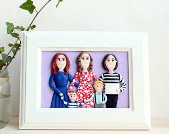 Custom family illustration, personalized family portrait, custom family picture, polymer clay family portrait, cartoon family sculpture