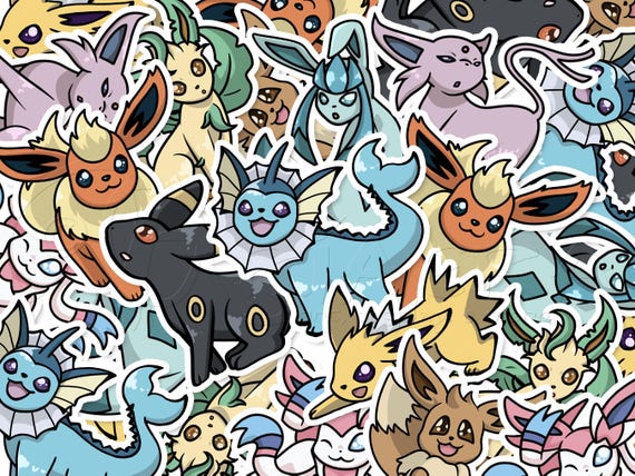 Eevee Evolution Ultra Cute Pokemon Inspired Digitally Drawn Stickers