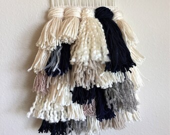 Tassel Wall Art Tapestry - Blue, Cream, and Oatmeal Tones