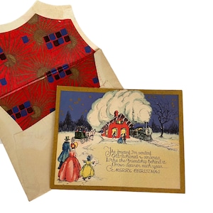 Vintage 1920s Christmas PF Volland USA Postcard and Envelope with 2 cent Stamp