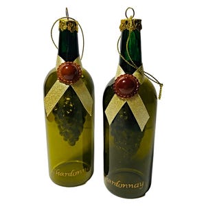 Wine Bottle Ornaments: Glitter Grape Cluster, Tuscan Winery Set of 2